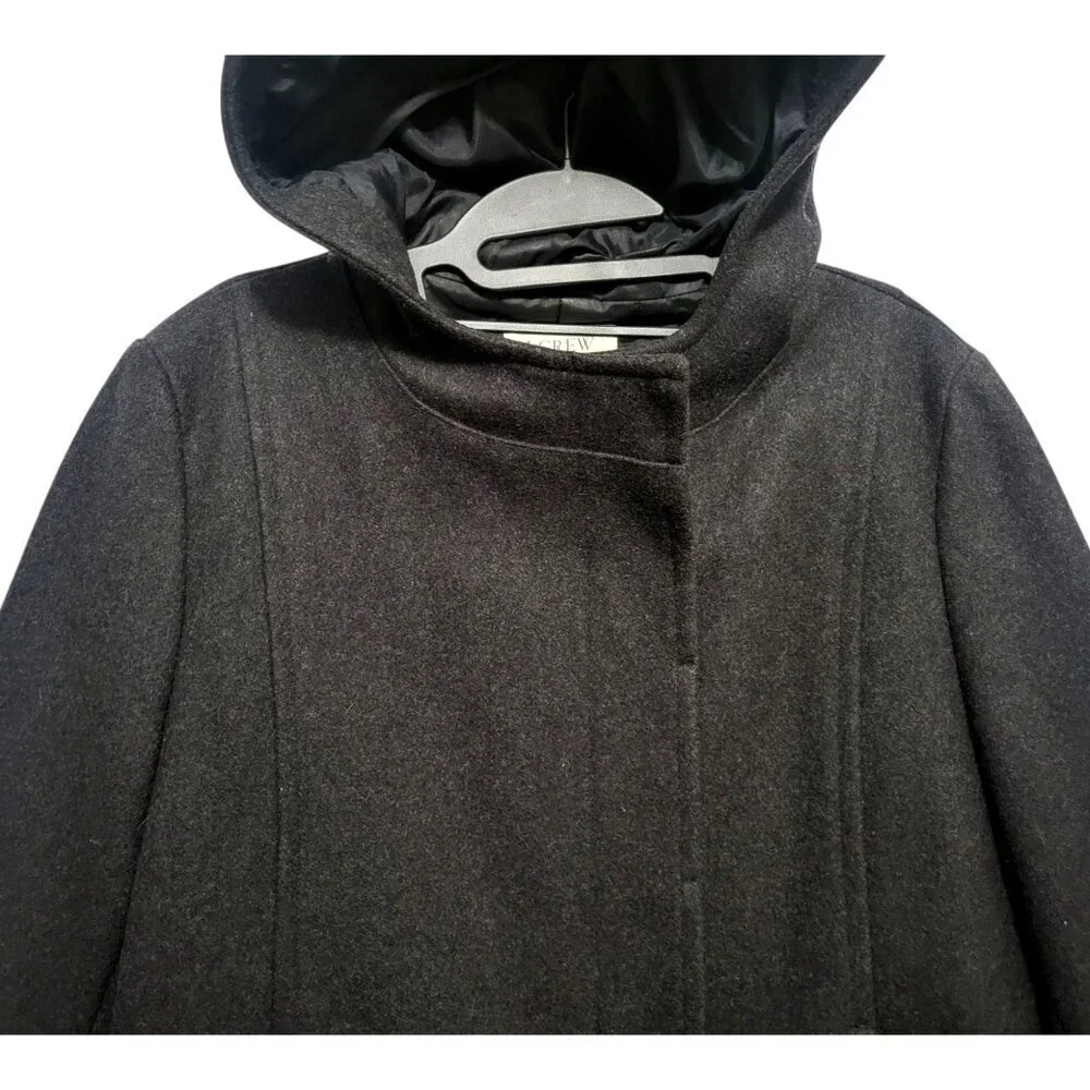 J. Crew Wool Blend Hooded Cropped Jacket Black Coat